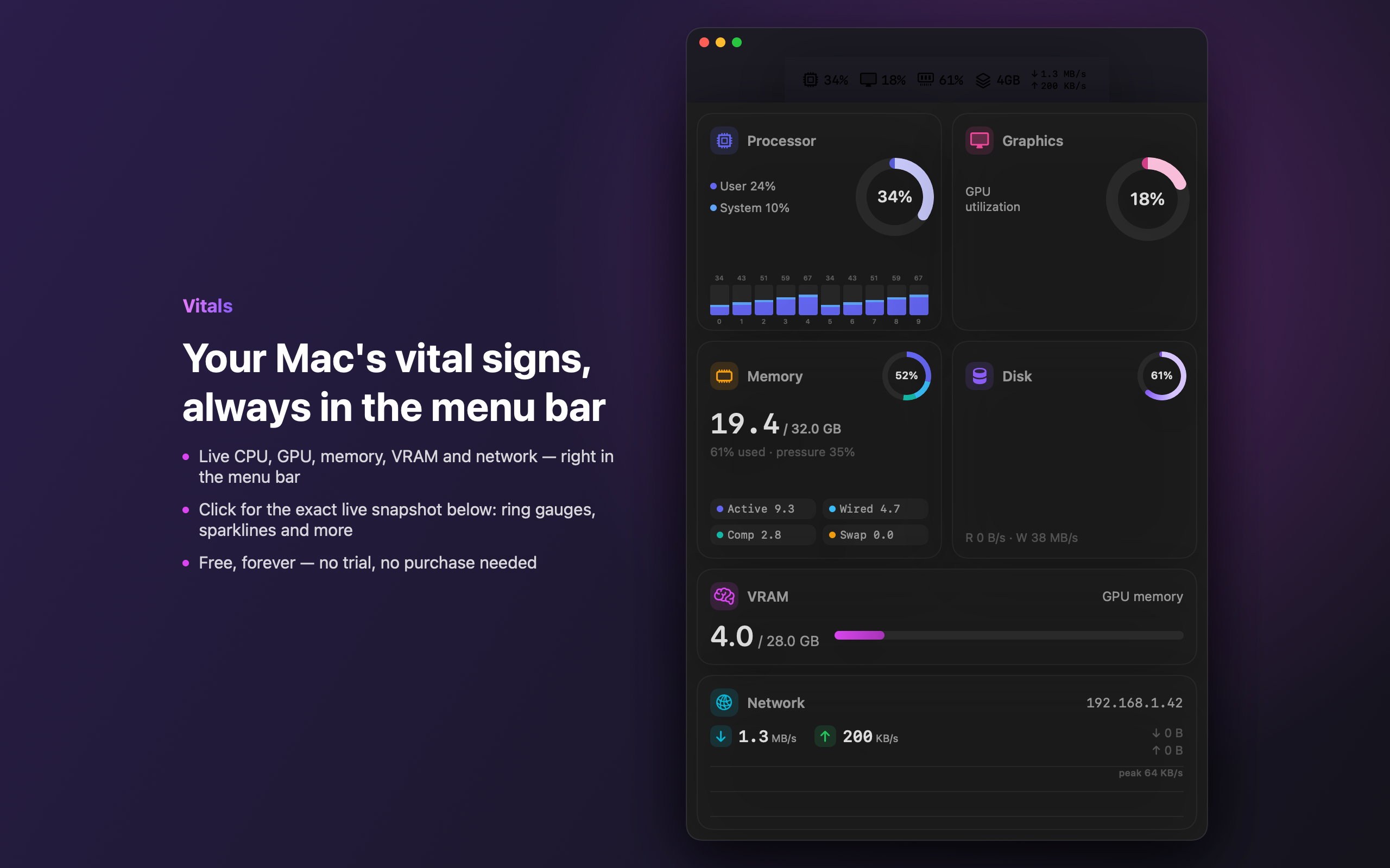 Menu bar readout